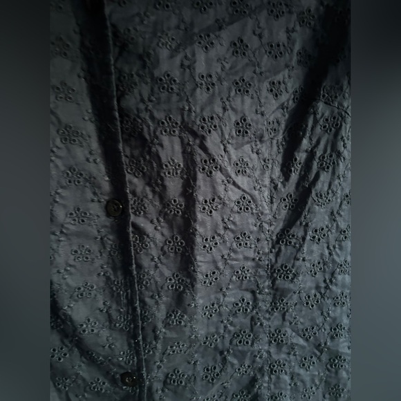 Navy Blue Short Sleeve Button-Up Top size L - Picture 3 of 7